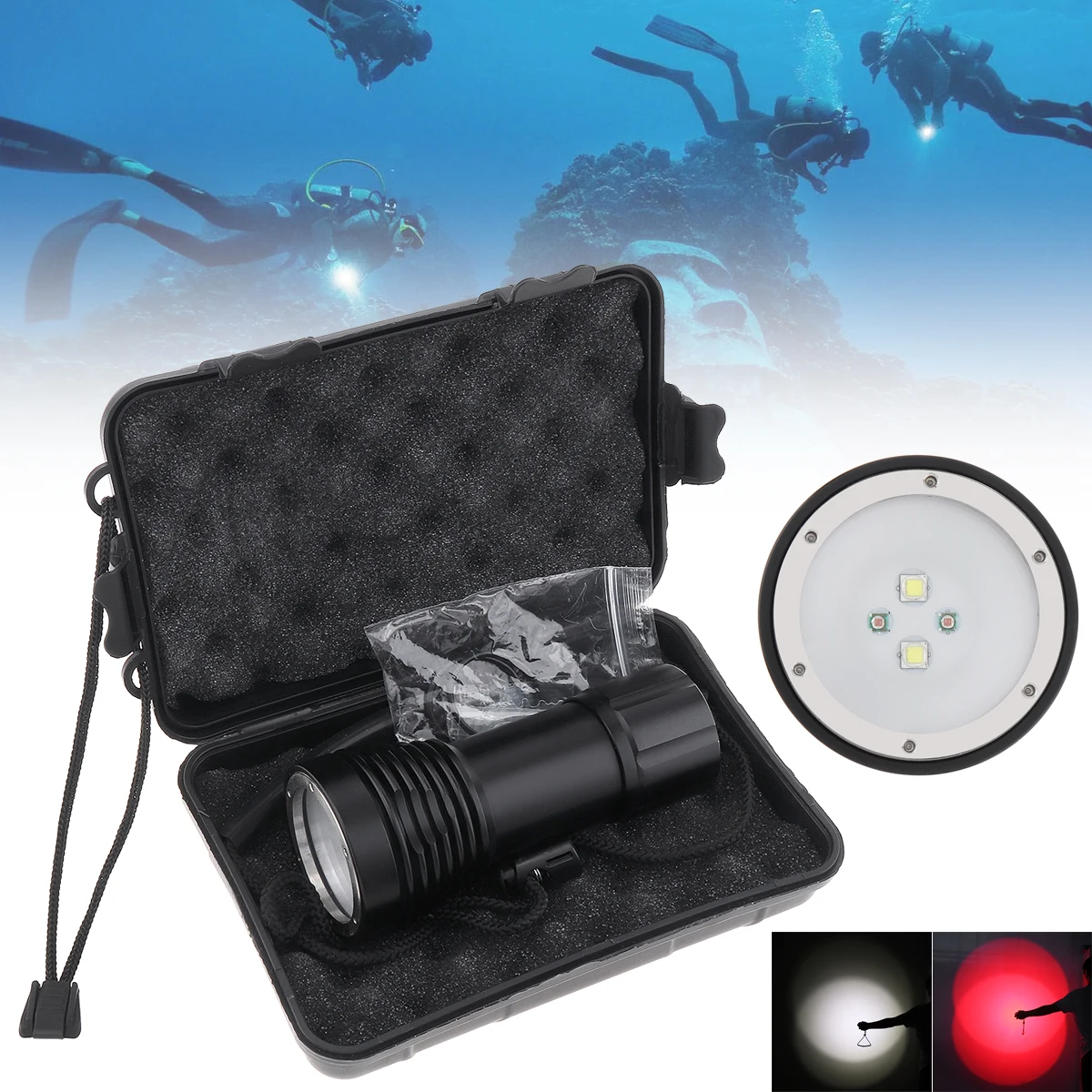 

SecurityIng Diving Flashlight 8000LM 3 Modes Light Underwater 100M Powerful Professional Searchlight Scuba Dive Light Torch Box