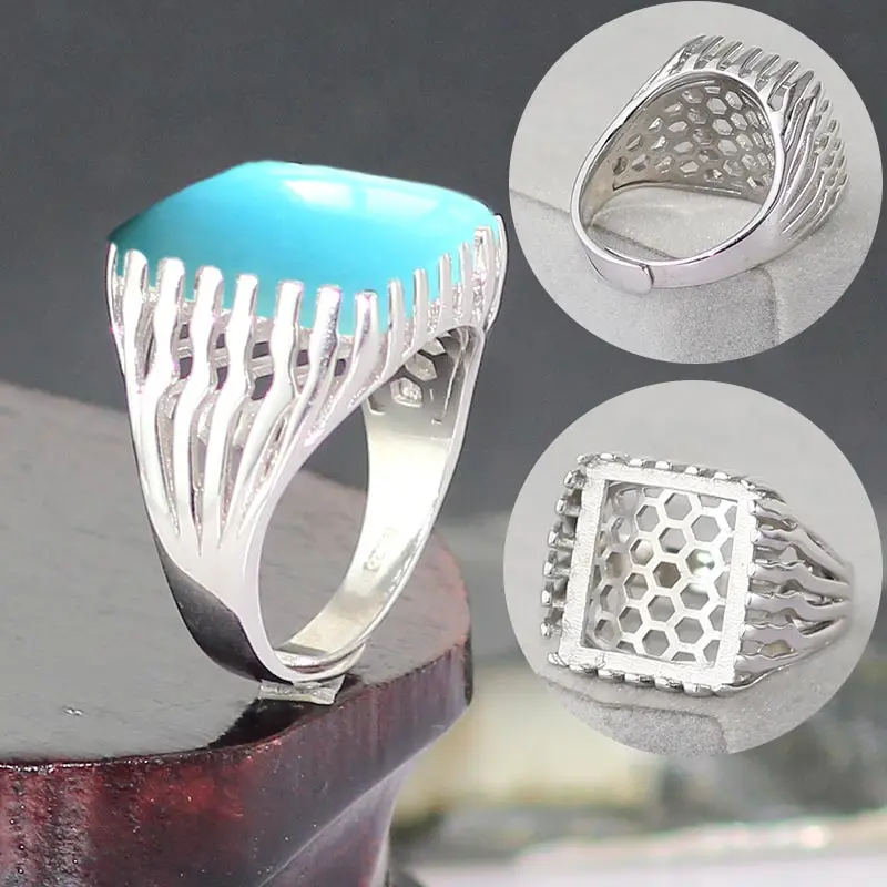 

Ring empty support bracket not inlaid with S925 sterling silver DIY jewelry made of charm rectangular male simple 16*18 13*15