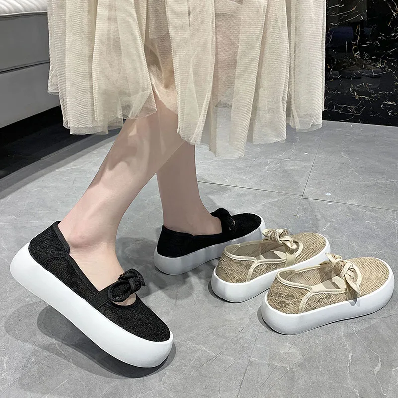 

Womens Loafers Shoes Tennis Female Casual Sneaker Bow-Knot Flats Clogs Platform Round Toe Slip-on New Breathable Butterfly Dress