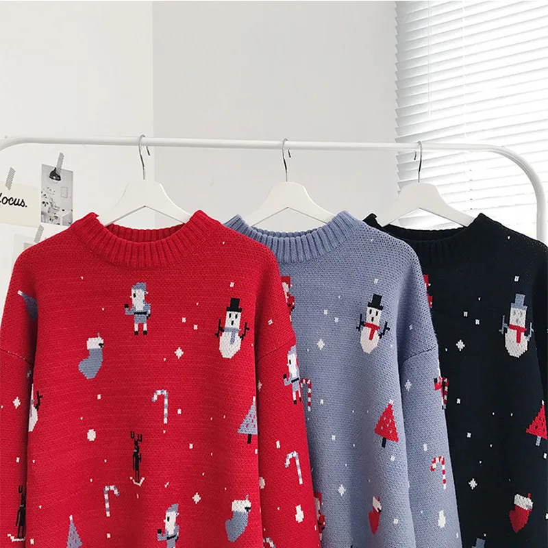 Рождественский красный свитер 2020 Женский хлопковый пуловер в Корейском стиле