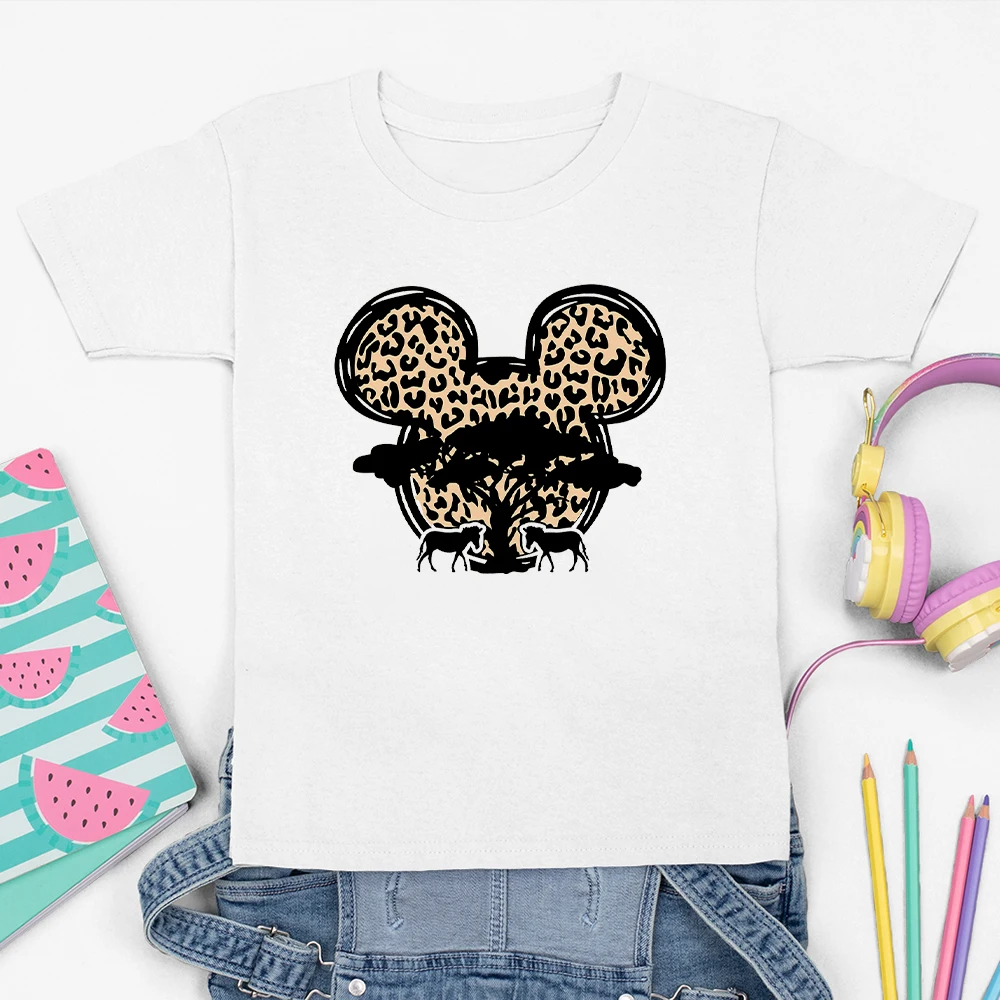 

Mickey Leopard Print Vintage Harajuku Kids Clothes Europe and America Fashion Streetwear Boys Girls Tops Tees Casual Summer