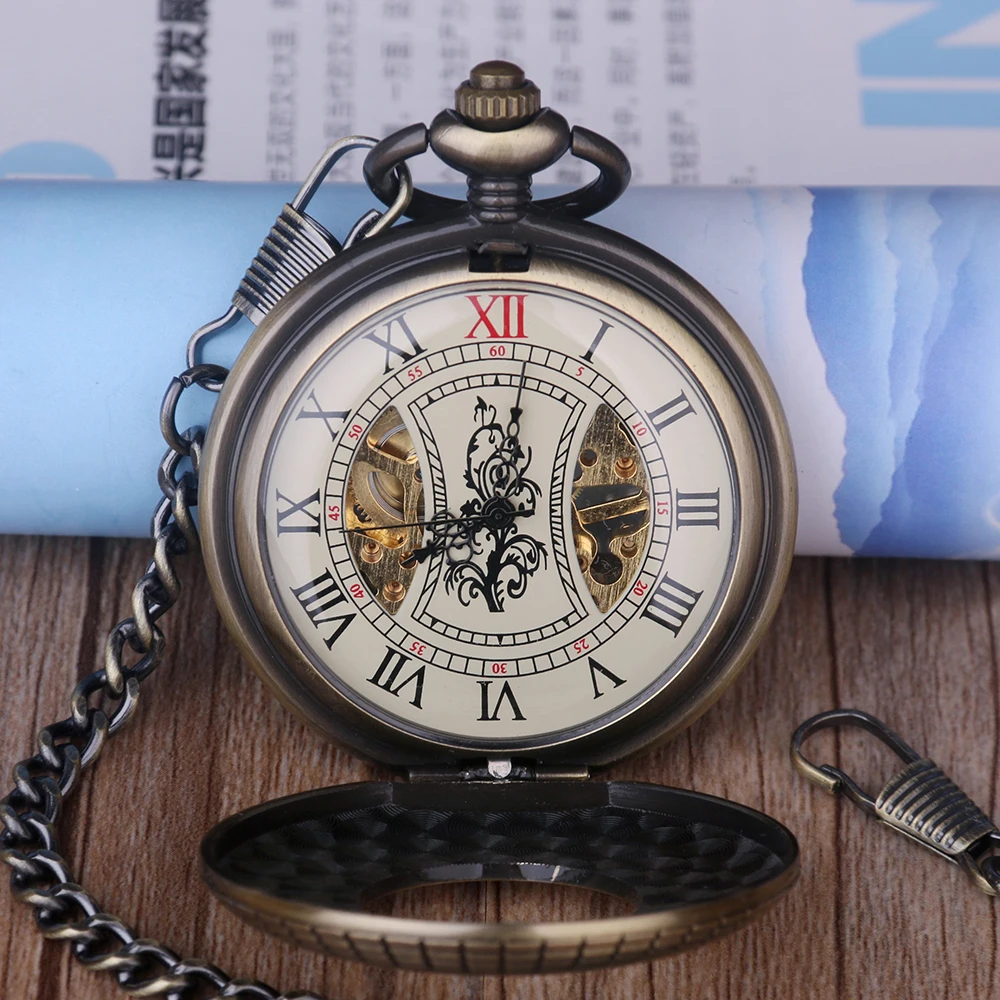 Retro Unique Mechanical Pocket Watches Men Brand Necklace Pocket & Fob Watch Chain Male Pocket Watch