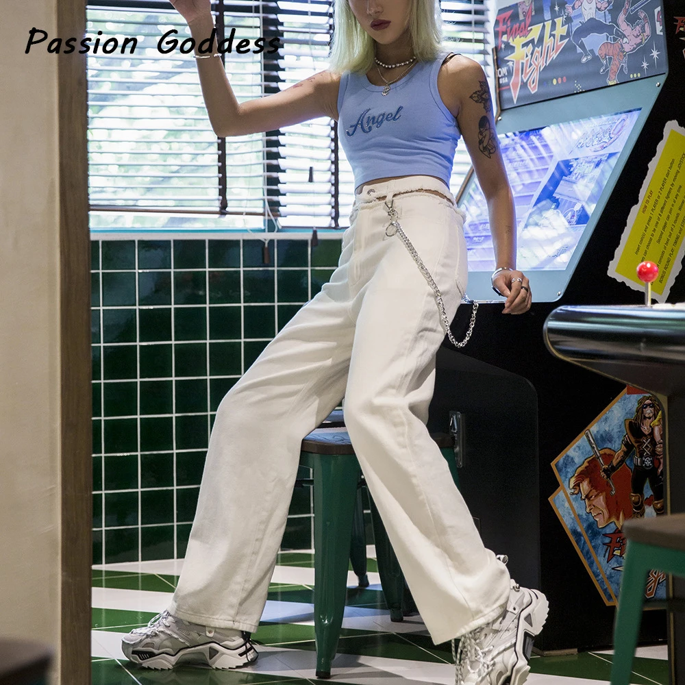 Повседневные женские джинсы с широкими штанинами винтажные брюки вырезами и