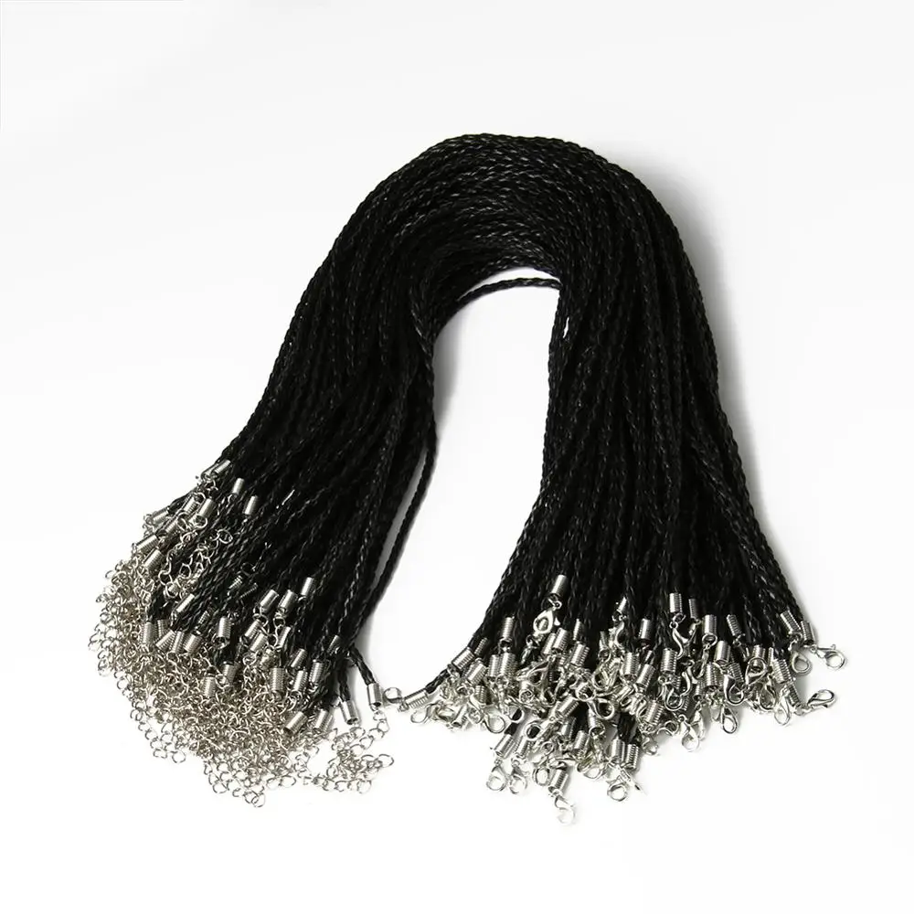 10 шт. черный вощеный кожаный шнур плетеный подвеска ожерелье цепочка застежка