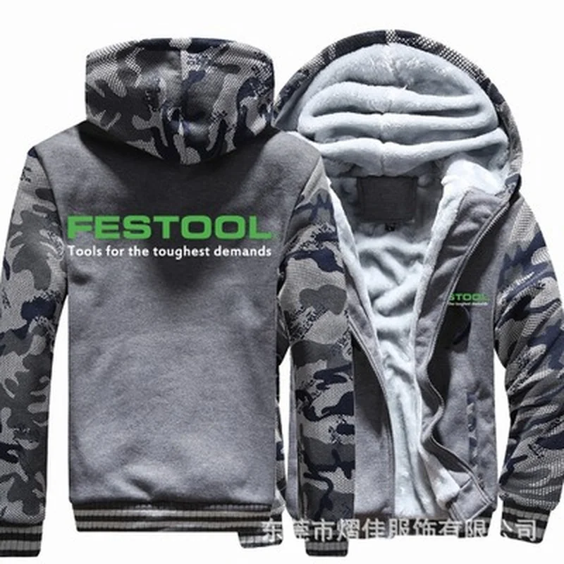 

Winter Hoodies Men for Festool Tools Jacket Thicken Warm Fleece cotton Zipper Raglan Coat Male Tracksuits