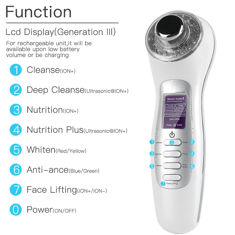 Ultrasonic7 in1Galvanic Photon 3MHz инструменты для ухода за кожей лица очищающая пор машина