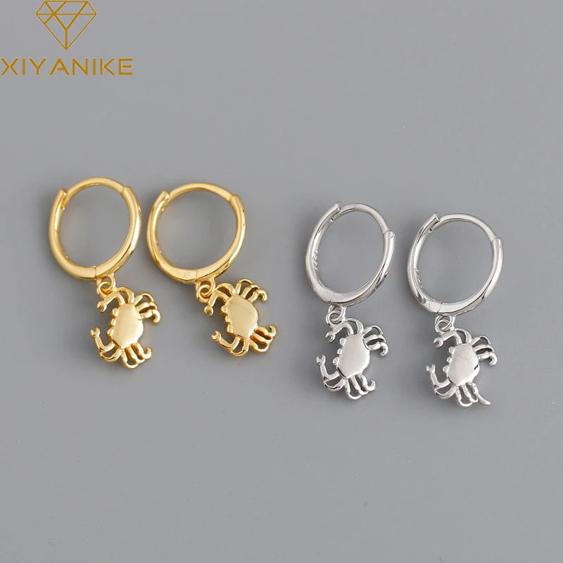 

GOLDRIA 925 Sterling Silver Cute Glossy Crab Pendant Hoop Earrings Female Trendy Sweet Ear Jewelry Accessories Gifts For Lovers