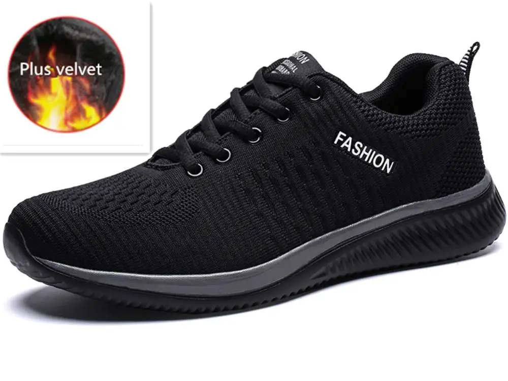 balck Plus velvet Модная Сверхлегкая дышащая повседневная обувь; Мужская обувь; кроссовки; tenis masculino sapato masculino zapatillas hombre chaussure homme - Цвет: balck Plus velvet
