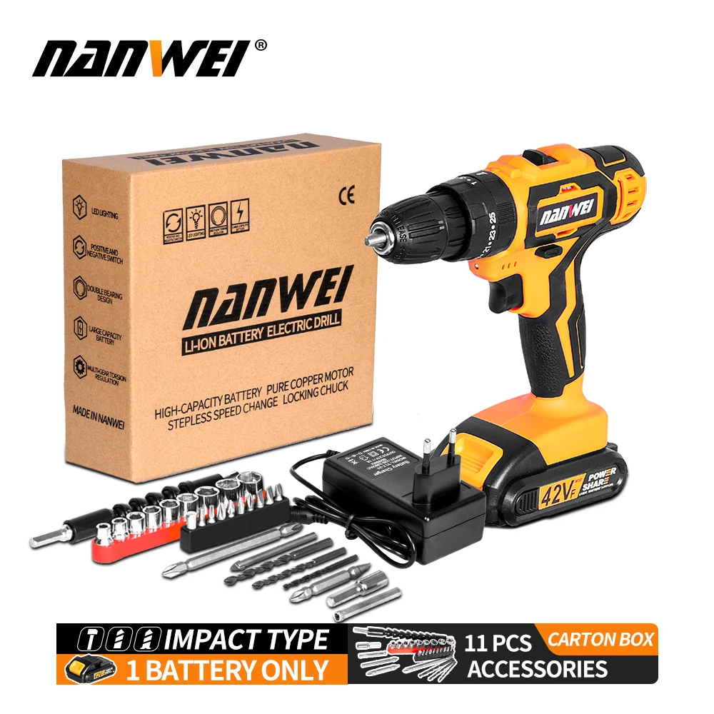 42VF 7.5Ah1BatteryA 21V Беспроводной Перезаряжаемые Электрическая отвертка аккумуляторная дрель электрическая мини Мощность DriverDC литий-ионный Батарея 2-Скорость инструмент - Цвет: 42VF 7.5Ah1BatteryA