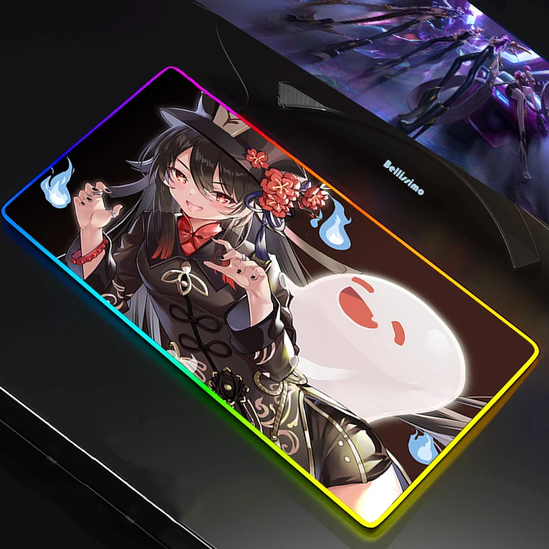 Игровой коврик для клавиатуры Hu Tao Genshin Impact RGB коврики мыши аниме Mausepad Csgo