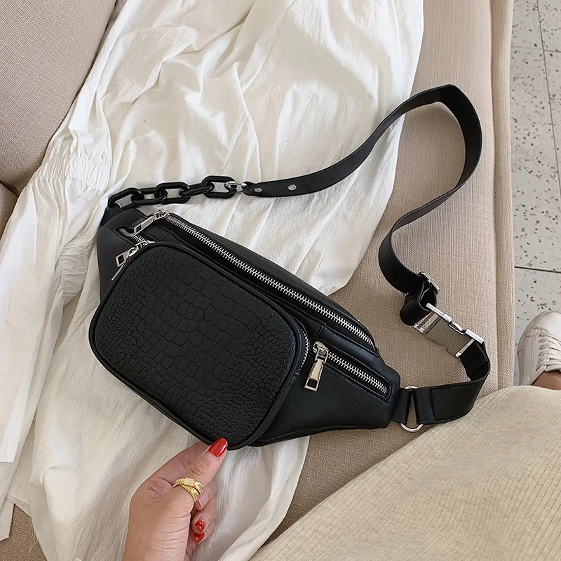

Fashion Stone Grain PU Leather Chain Belt Bag 2020 New Belt Bag Casual Belt Bag Women's Shoulder Bag Belly Belt Bag