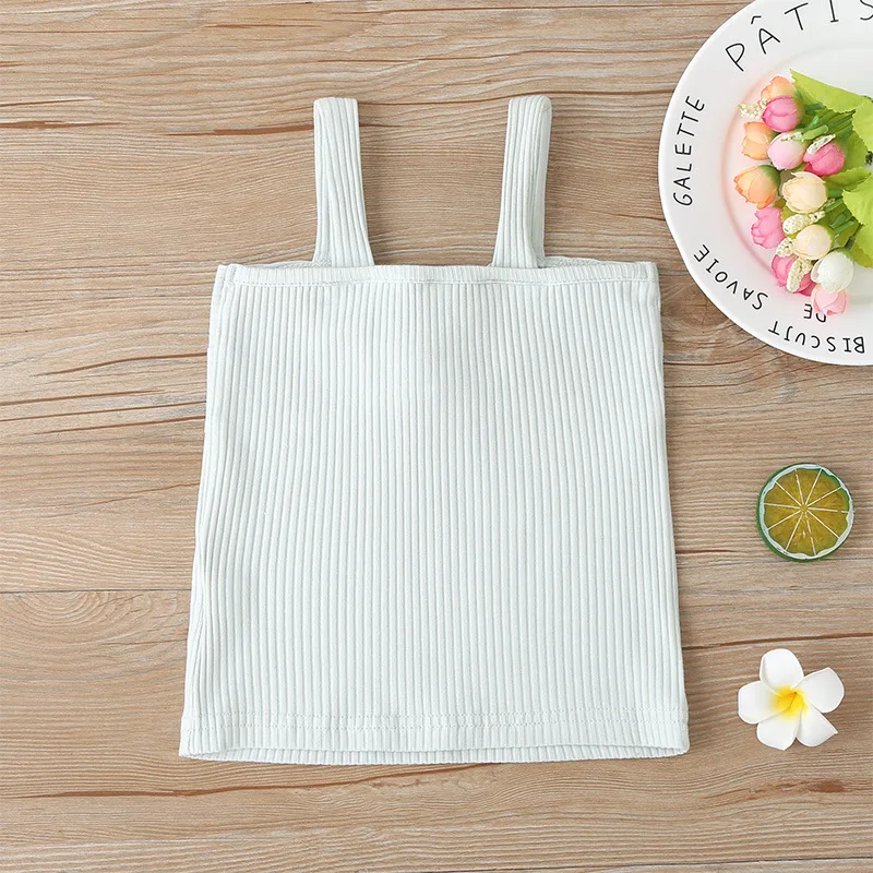 

Summer Girls Suspenders Solid Fashion Children's Sleeveless Word Collar Shirts Clothing Cotton For All-Purpose camisetas