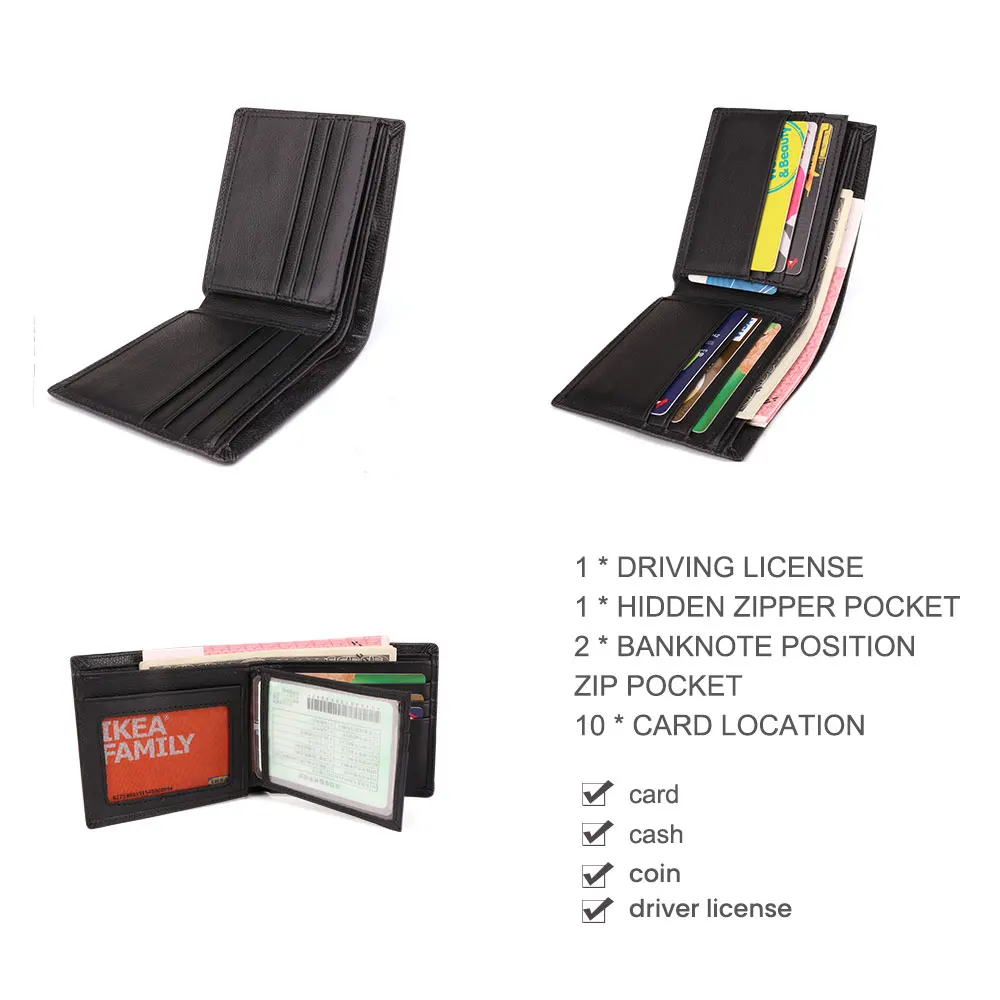 Кожаный держатель для карт JOGUJOS мужской кошелек на молнии из натуральной кожи