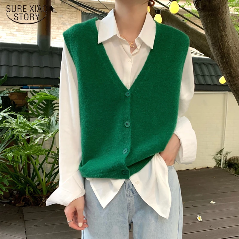 

Новинка, женский свободный свитер без рукавов, жилет, вязаный кардиган, свитер, одежда на осень и зиму, свитер, корейский Повседневный вязаны...