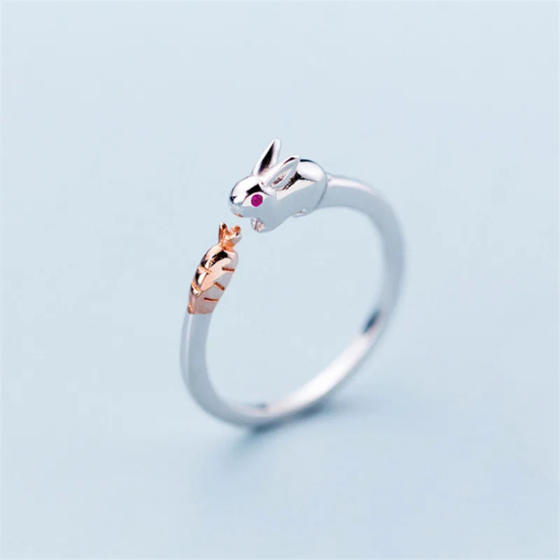

2021 Fashion Sweet Girl Cute Rabbit Carrot Ring Simple Silver Plated Opening Ring Elegant Fresh Lady Birthday Party Jewelry Gift