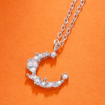 

New Fashion Simple Jewelry Sterling Silver Diamond Moon Pendant Necklace for women