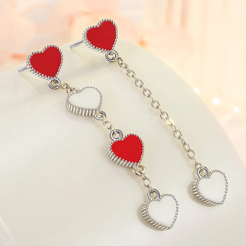 

KOFSAC Fashion 925 Sterling Silver Earrings For Women Valentine's Day Jewelry Romantic Asymmetry Heart Long Earring Girl Gifts