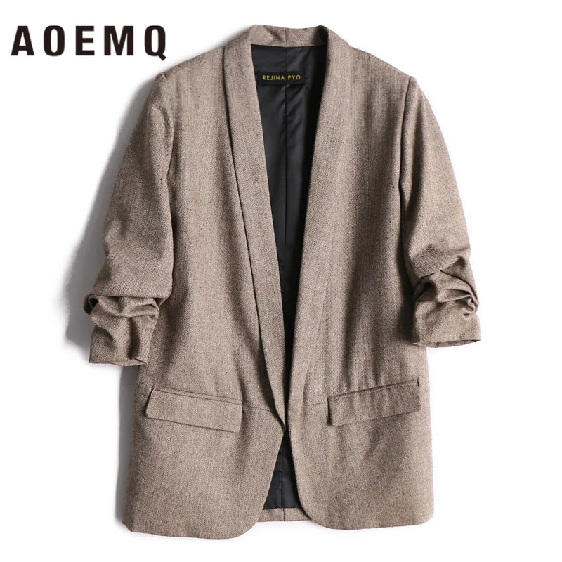 Женская Осенняя куртка AOEMQ куртки глубокого цвета с карманами офисная одежда