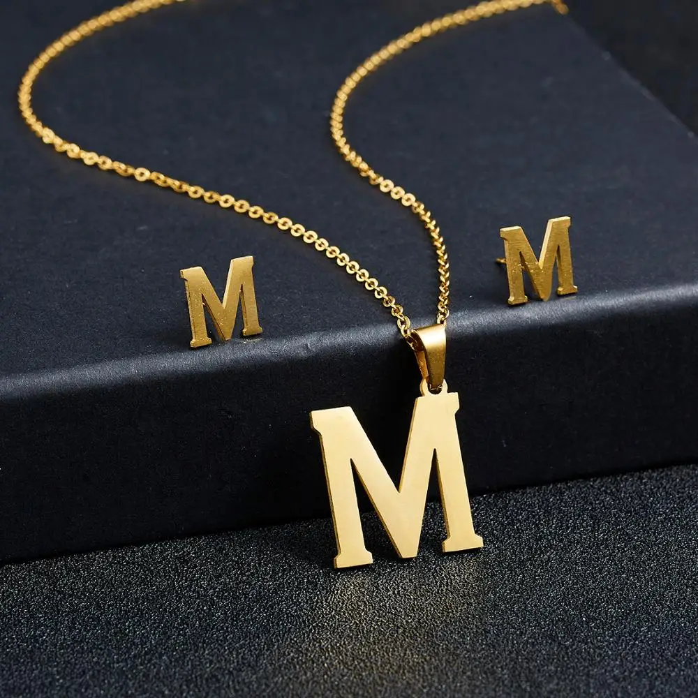 Belleper буквы из нержавеющей стали ювелирные изделия наборы Золото Цвет Алфавит