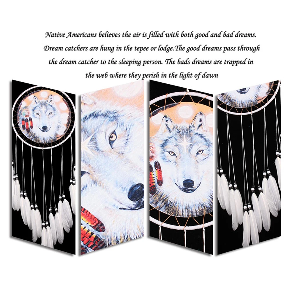 

Wolf Printed Dream Catcher Net Feather Bead Dreamcatcher Hanging Ornament decor dreamcatcher children room decoration girls room