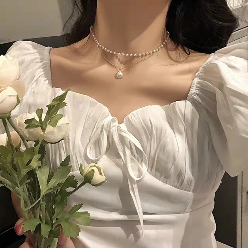 

Женское Двухслойное ожерелье-чокер, Золотистое Ожерелье с жемчужной подвеской в Корейском стиле, 2020