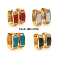 french u shaped oval hoop earrings simple enamel rectangle huggie earrings jewelry cubic zirconia womens gift
