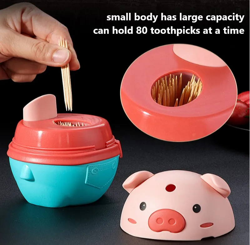 

Creative Piggy Push-type Toothpick Holder Home One Key Press Automatically Pops Up Plastic Toothpick Box Restaurant Storage Tool