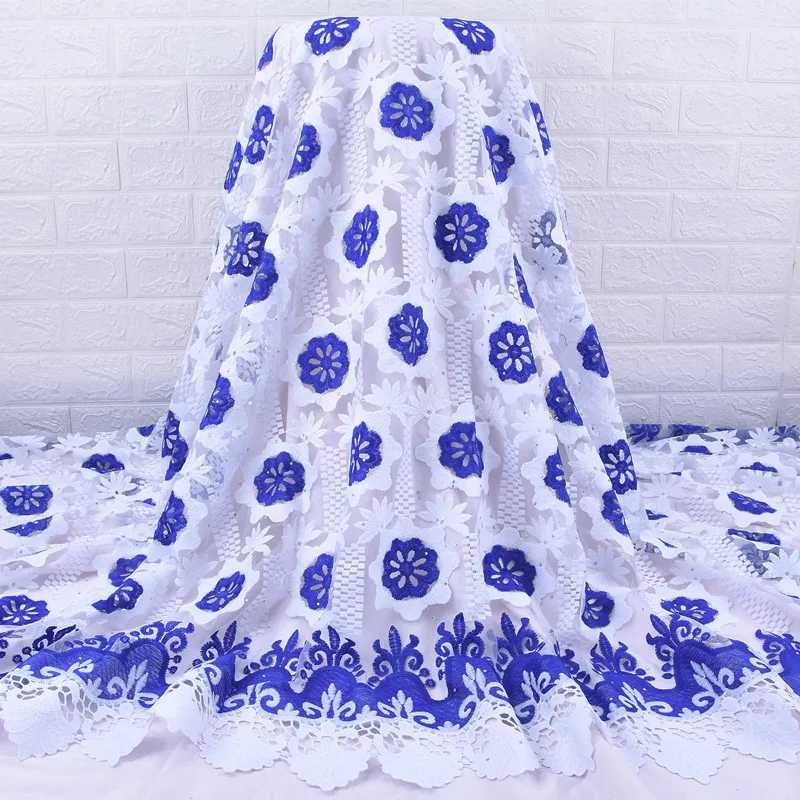 Высококачественная молочная африканская кружевная ткань Zhenguiru синяя тюль