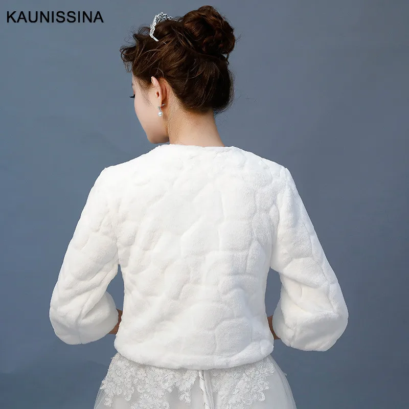 KAUNISSINA женское белое зимнее теплое свадебное болеро из искусственного меха