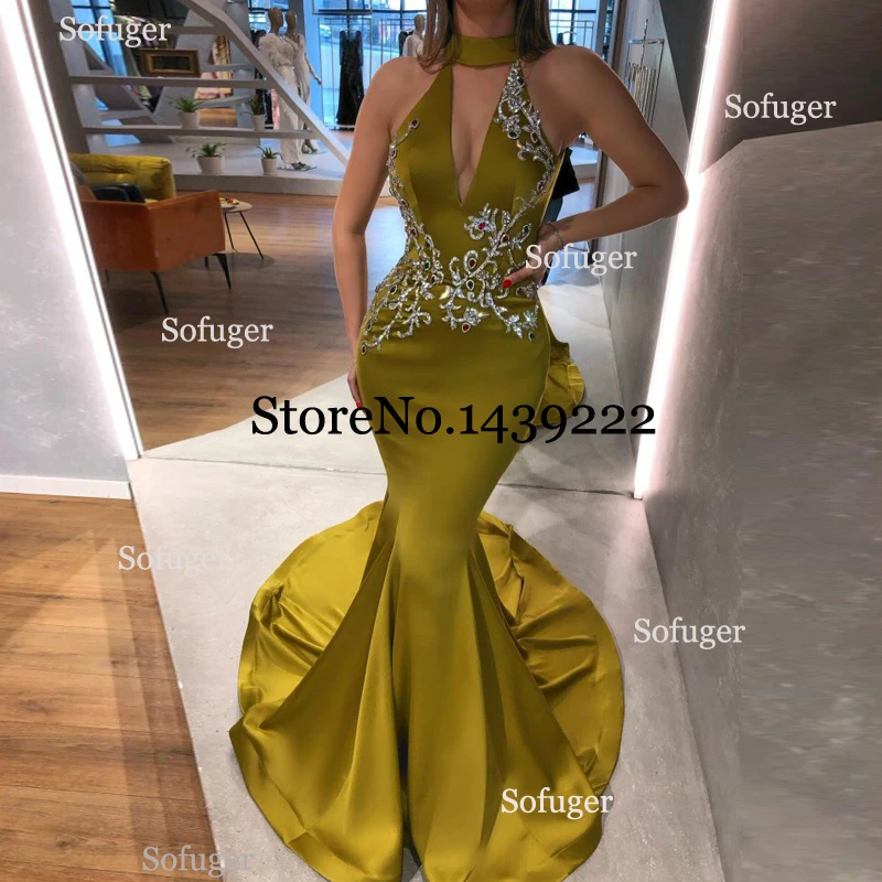 Модные Русалочка с высоким воротом вечерние платья бусины саудовско Аравийский