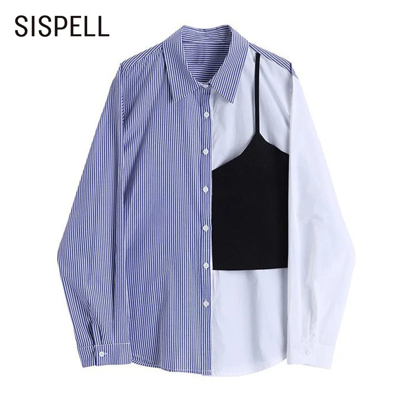 

Женская блузка в полоску SISPELL, Повседневная Свободная рубашка с лацканами и длинным рукавом, на пуговицах, осень, 2021