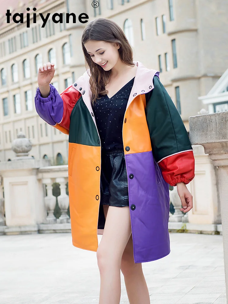

Tajiyane Women's Jacket Made of Genuine Leather Winter Real Sheepskin Jackets Woman White Duck Down Coat Hooded Parkas TN519