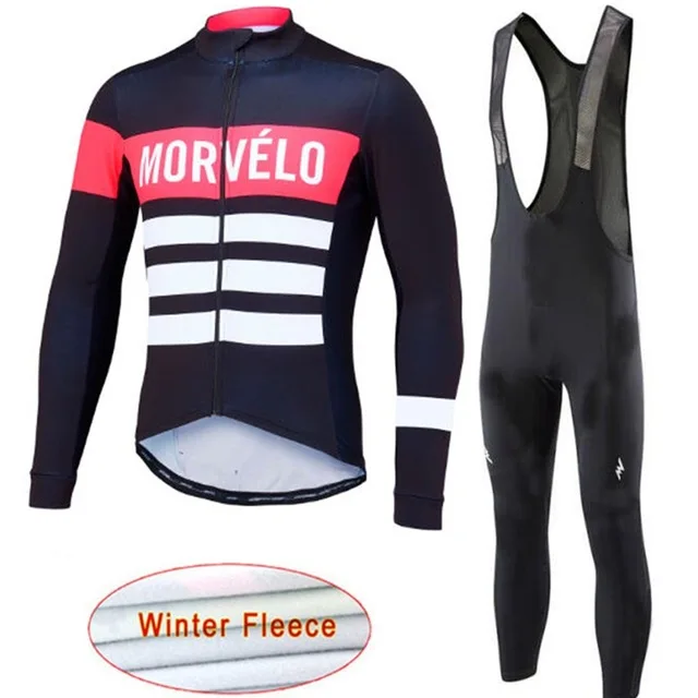 7 Morvelo тепловой флис мужской зимний Велоспорт Джерси Набор Ropa Ciclismo Invierno супер теплый Bkie одежда длинный 9D гелевый коврик - Цвет: 7