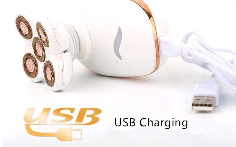 Usb зарядка 3 в 1 Электрический эпилятор с пятью головками для удаления волос бритва Женская бритвенная машина для бикини тела лица ноги 15