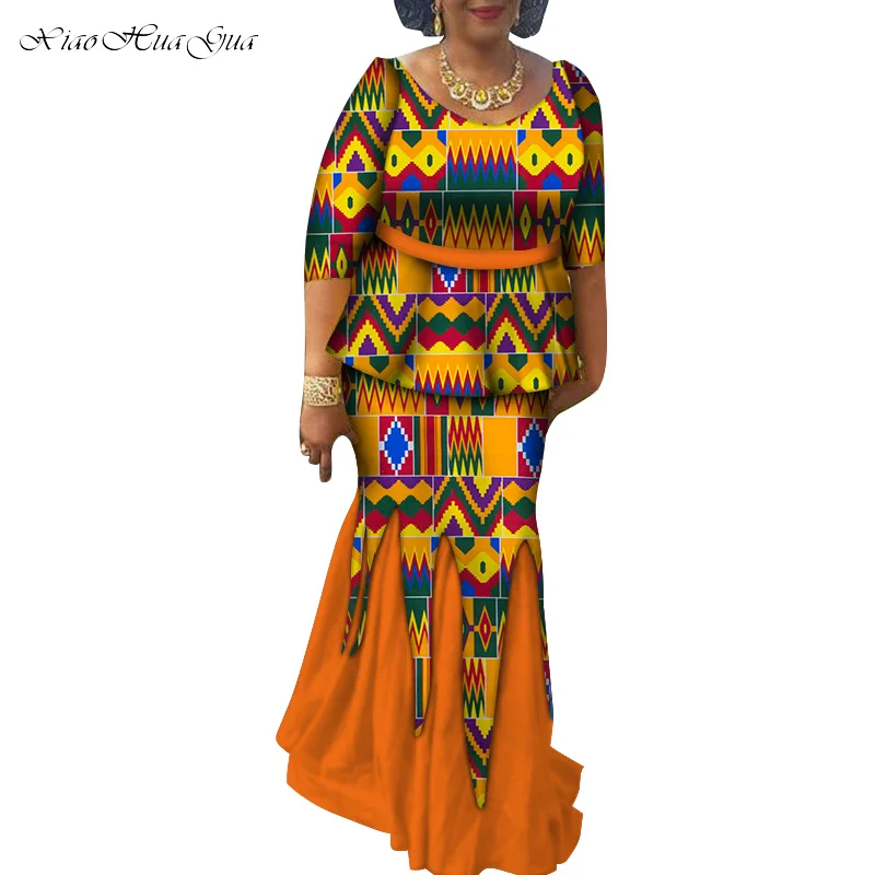 African Outfits 2 Pcs Set Women Clothes African Print Blouse and Long Skirts Women Ankara African Skirts Suits Set WY6488