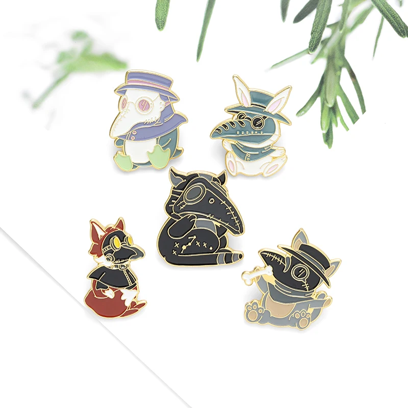 

Plague Doctor Brooches for Women Gothic Fox Rabbit Penguin Animal Enamel Pin Bag Lapel Pin Funny Metal Badge Jewelry Gift 2021
