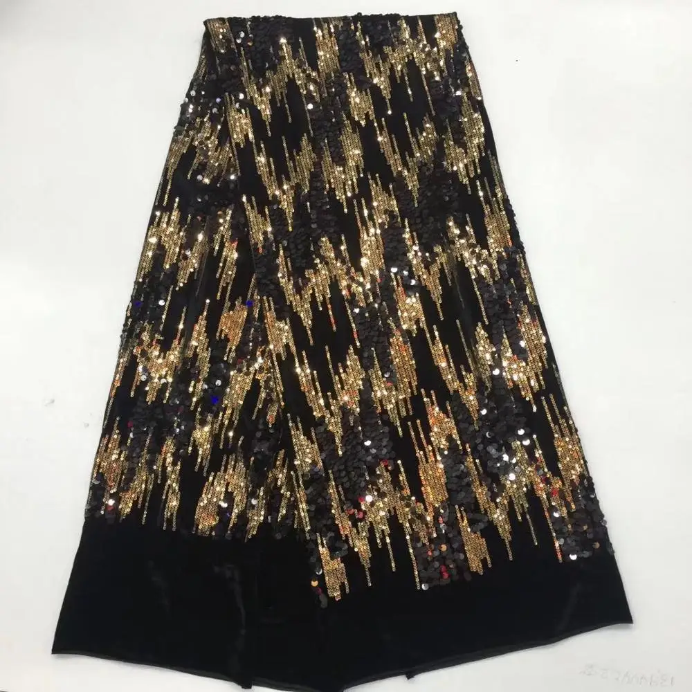 Нигерийская тесьма высокого качества с бархатным вышивкой и пайетками на сетке «Африкан он»