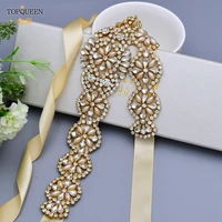 topqueen s161 g wedding gold belt pearl rhinestone belts for dresses diamond applique trim beading decoration for wedding bridal