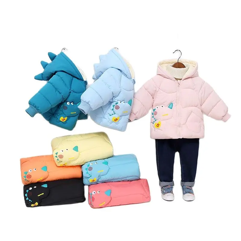 

Boys Cartoon Dinosaur Winter Thicken Kids Jackets For Girls Coats Cotton-padded Parkas Toddler Hooded Outerwear Children Clothes