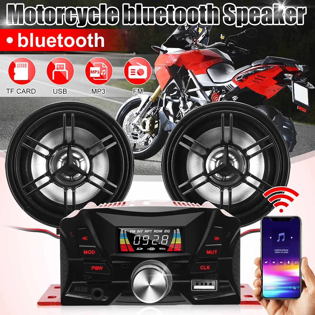 

Мотоцикл bluetooth аудио пульт дистанционного управления динамик поддержка TF SD USB MP3 музыкальный плеер FM радио 2 усилителя динамик s водонепрониц...