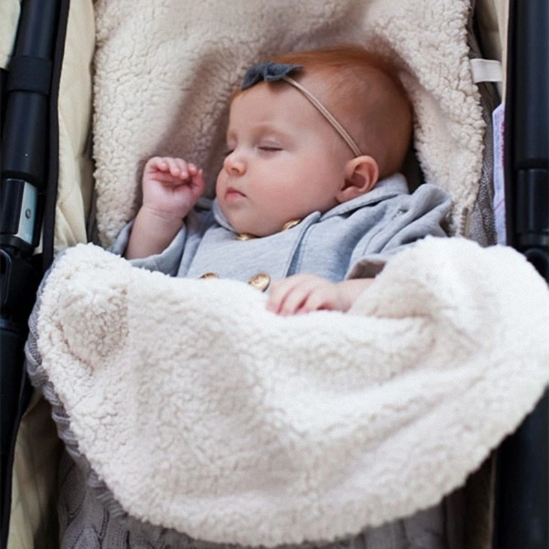 

1pc 0-1 Years Old Baby Sleeping Bag Multi Color Plush Knitted Warmth Outdoor Stroller Swaddle Blanket Wrap