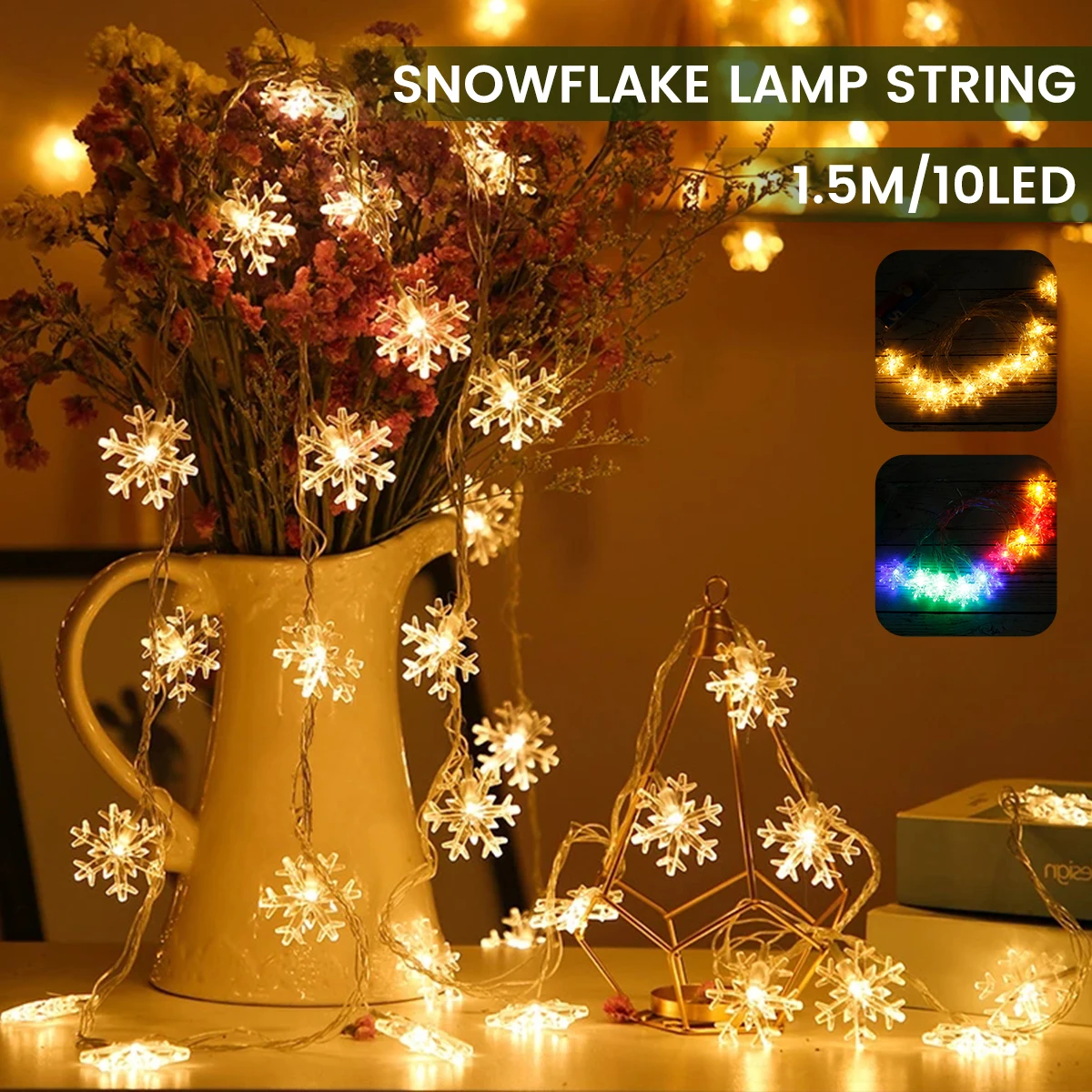 

1.5M Snowflake LED String Lights Fairy Lights Festoon Led Light Battery-operated Garland New Year Christmas Decorations 2022