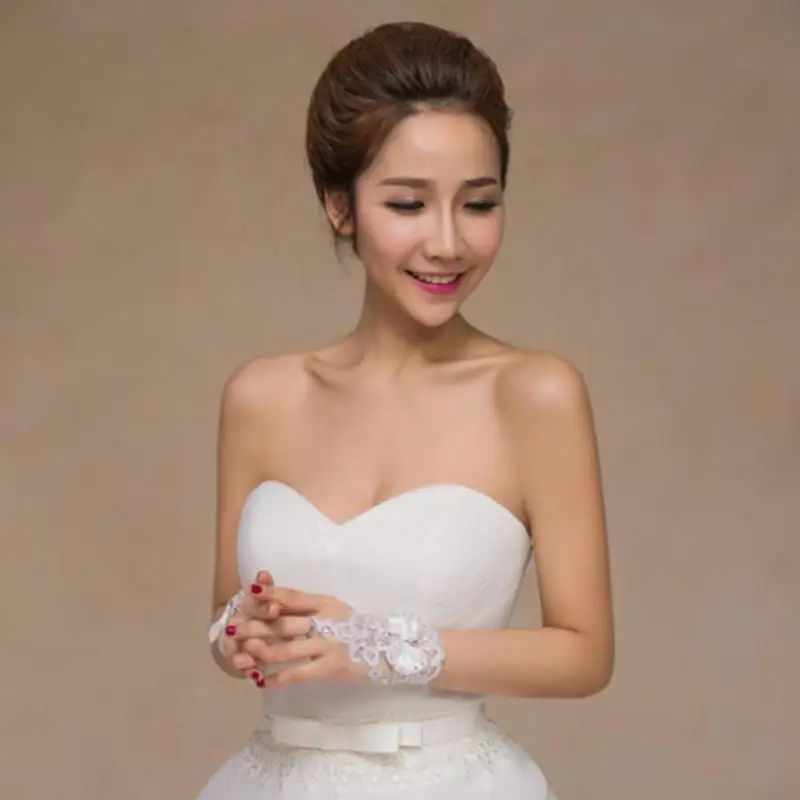 

White Short Wedding Gloves Fingerless Bridal Gloves Red Accessories For Women Lace Bride Wedding Gloves A2H6
