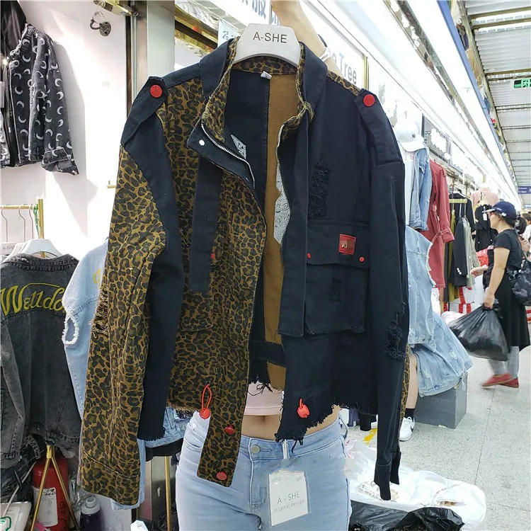 Европейская Новая Осенняя ковбойская куртка с леопардовым принтом Женская