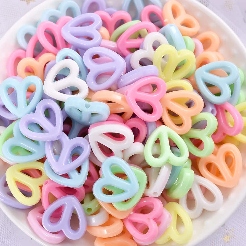 

New 30-180Pcs Mixed Color Cute Heart Shape With Hole Acrylic Beads Loose Spacer Beads For Jewelry Making Diy Accessories