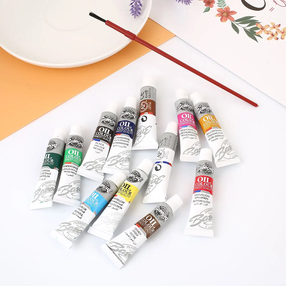 

Oil Painting Brushes Drawing Art Supplies 6ML with Brush 1 Set Sewing Supply Art 12 Colors Pen Hobbies Student Artist Pigment