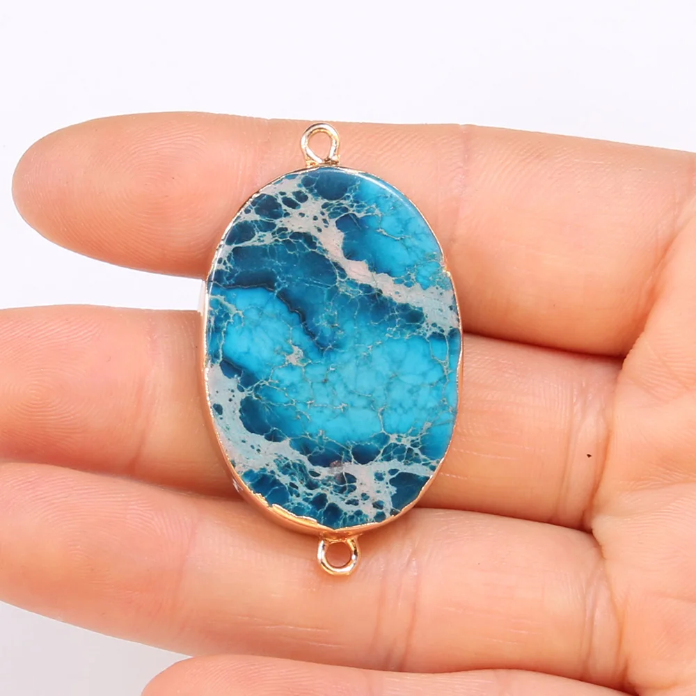 

2020 Natural Stone Connectors Egg Shape Colorful Emperor Stone for Jewelry Making Necklace Accessories Gift for Women 25x45x6mm