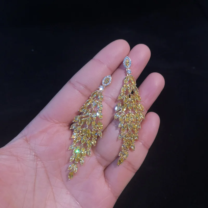 Dazz Trendy Yellow CZ Crystal Zircon Tassel Earrings Fine Jewelry For Wedding Party Women Bride Indian Accessories Gifts 2019 | Украшения и