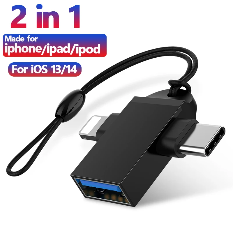 

Адаптер 2 в 1 Type C iOS на USB 3,0 OTG для iOS 13 14 и выше для Huawei 2 в 1 преобразователь передачи данных для планшетного жесткого диска