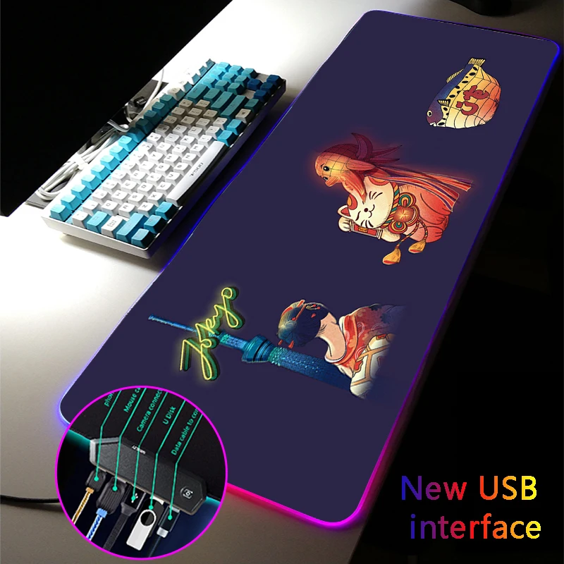 

MRGLZY Japanese-style RGB Gaming Mouse Pad LED 4-Port Anime Mousepad Large USB Hub Rugs Mats Games Computer PC Desk Mat for Csgo